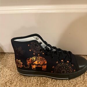Black High-Top Sneakers with Orange Elephant Design